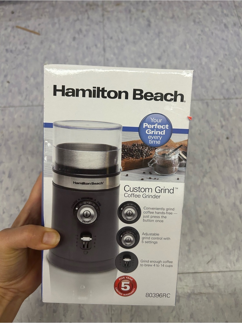 Hamilton Beach  Custom Grind Coffee Grinder with Clear Hopper